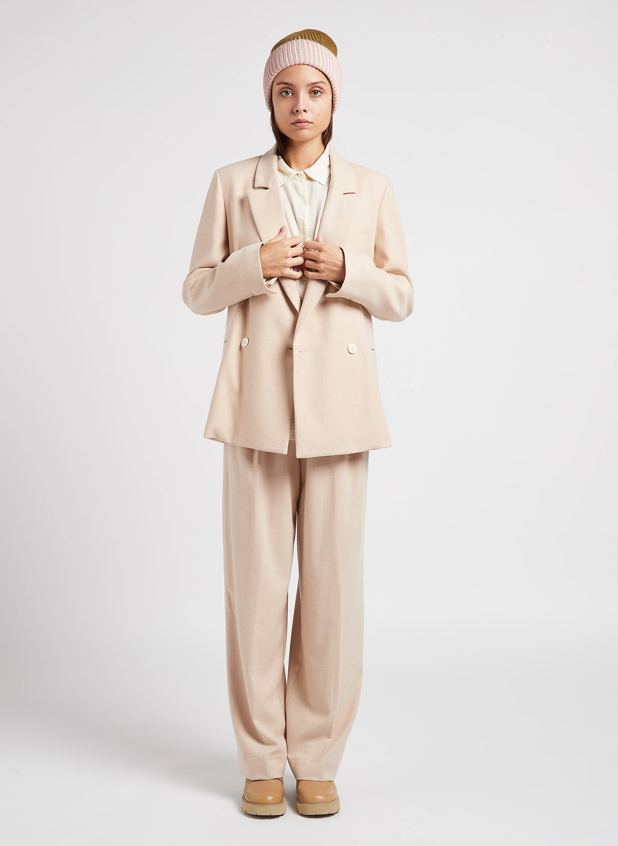 Veste droite col tailleur | Beige