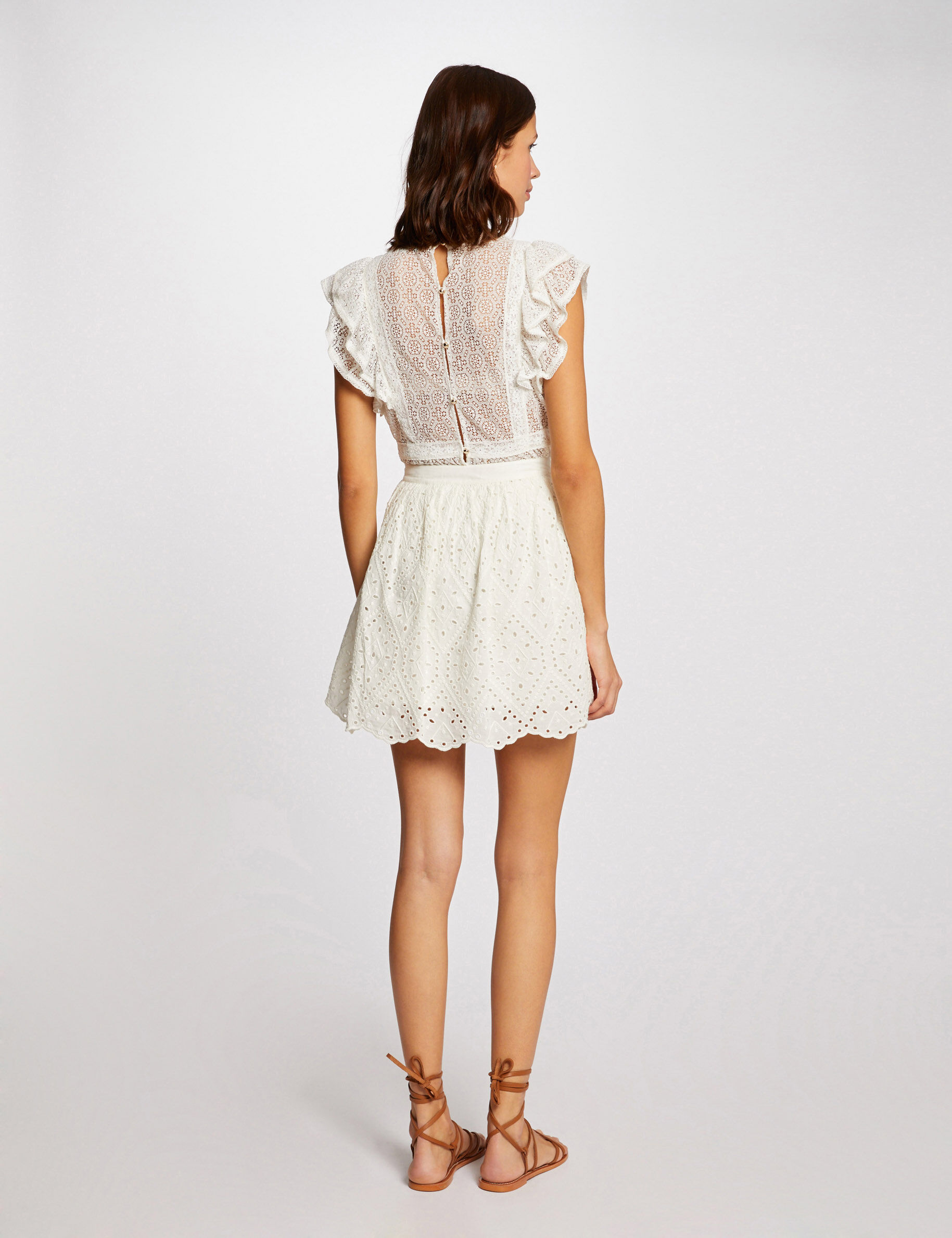 Jupe droite en broderie anglaise ecru femme - ecru