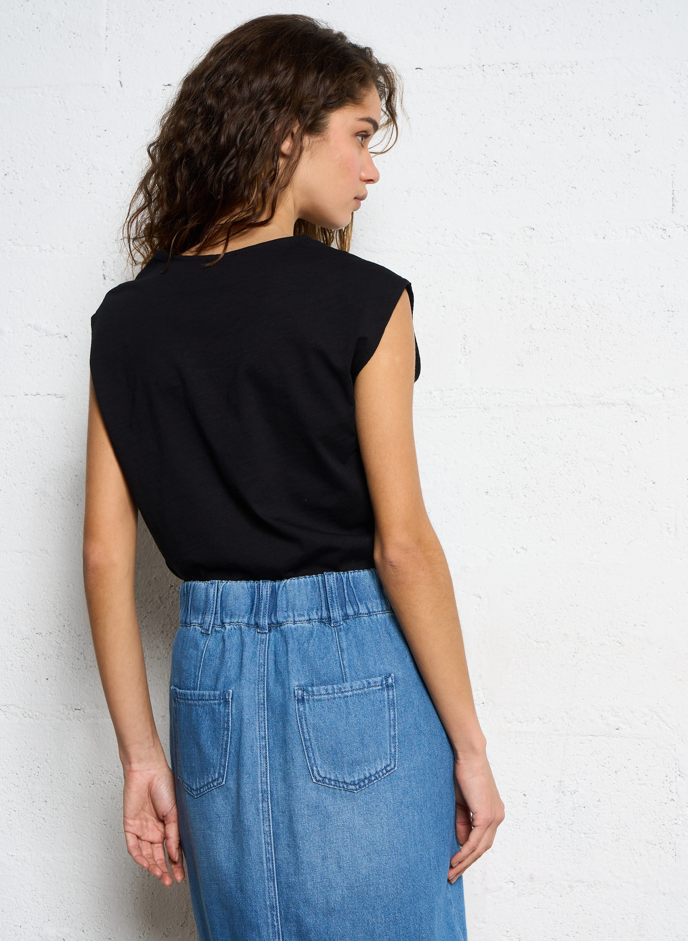 DREW - Débardeur oversize col V en coton | Noir
