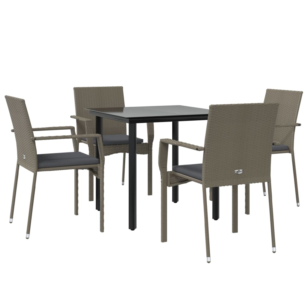 Mobilier à dîner de jardin et coussins 5 pièces noir et gris