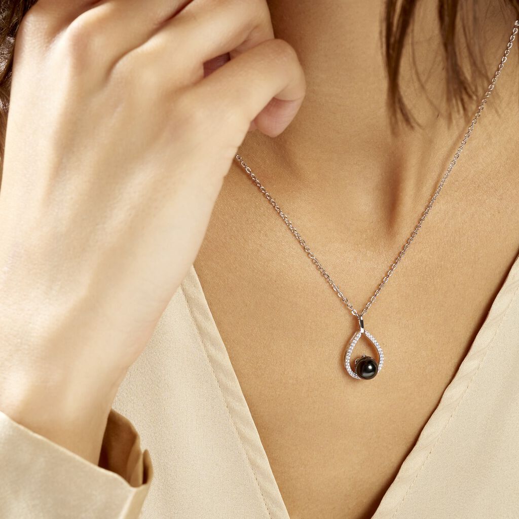 Collier Nerea Argent Blanc Céramique Et Oxyde De Zirconium