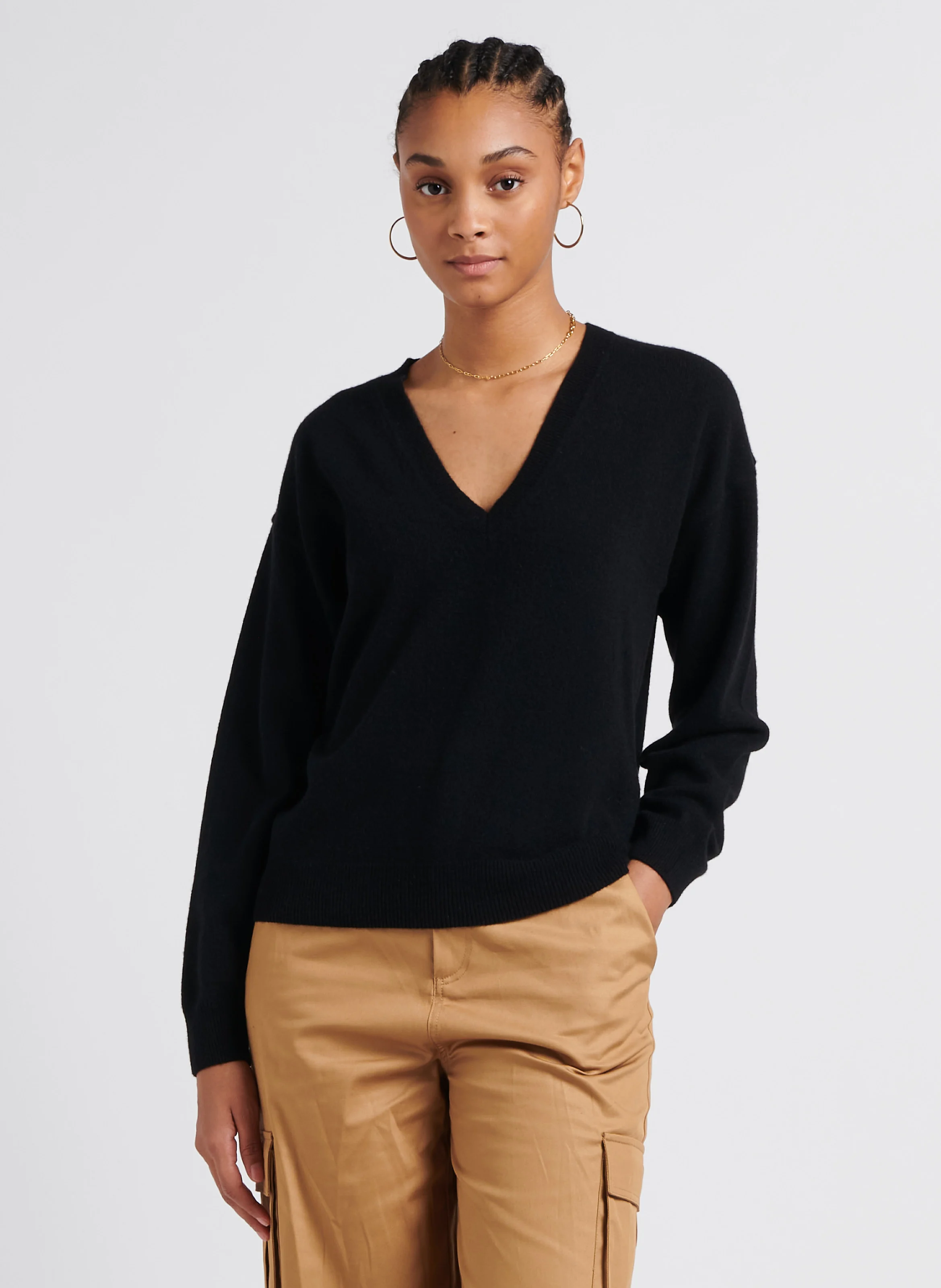 SEVENE - Pull col V en cachemire | Noir