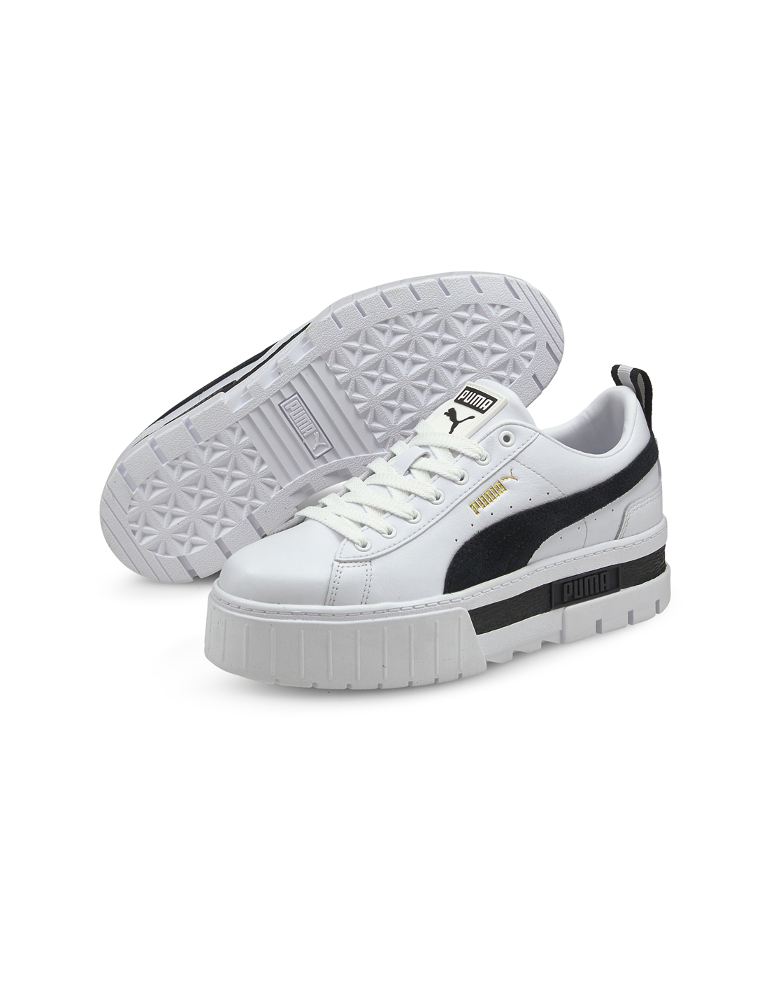 puma sneakers compensées femme mayze lth cuir blanc/noir