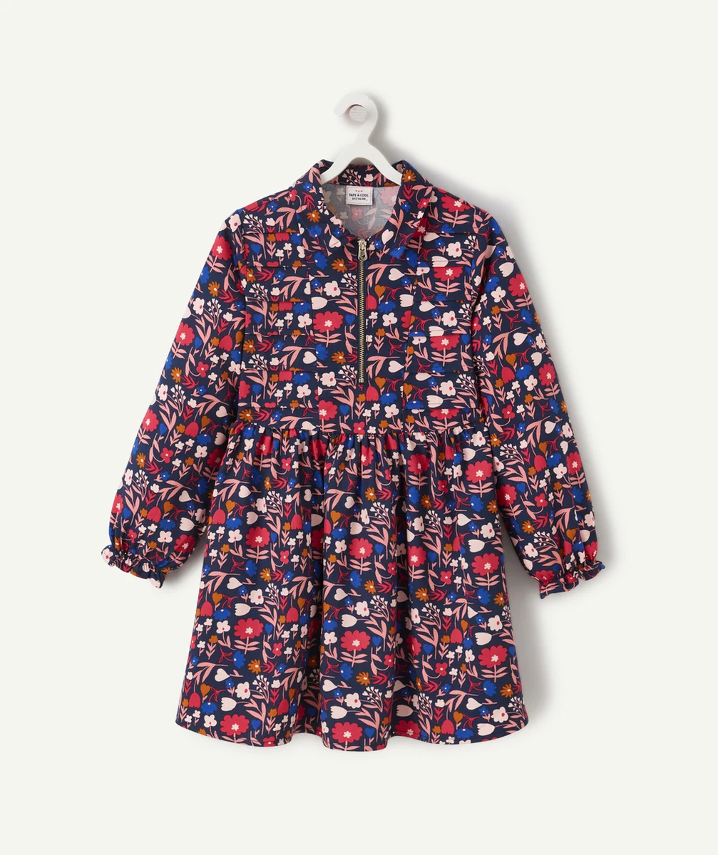 ROBE FILLE EN VISCOSE RESPONSABLE ZIPPÉE ET IMPRIMÉE FLEURIE