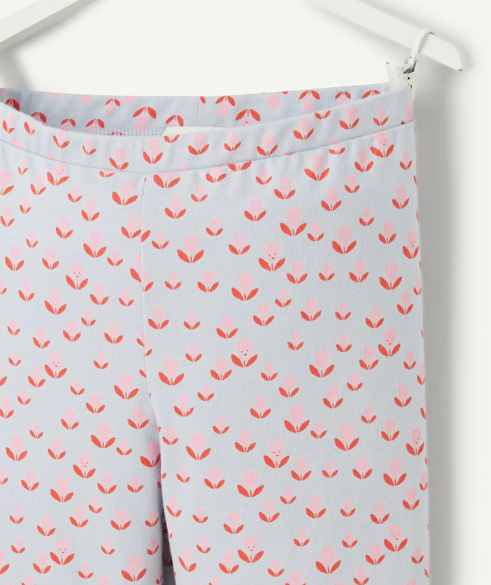 legging court bébé fille en coton bio bleu imprimé fleurs