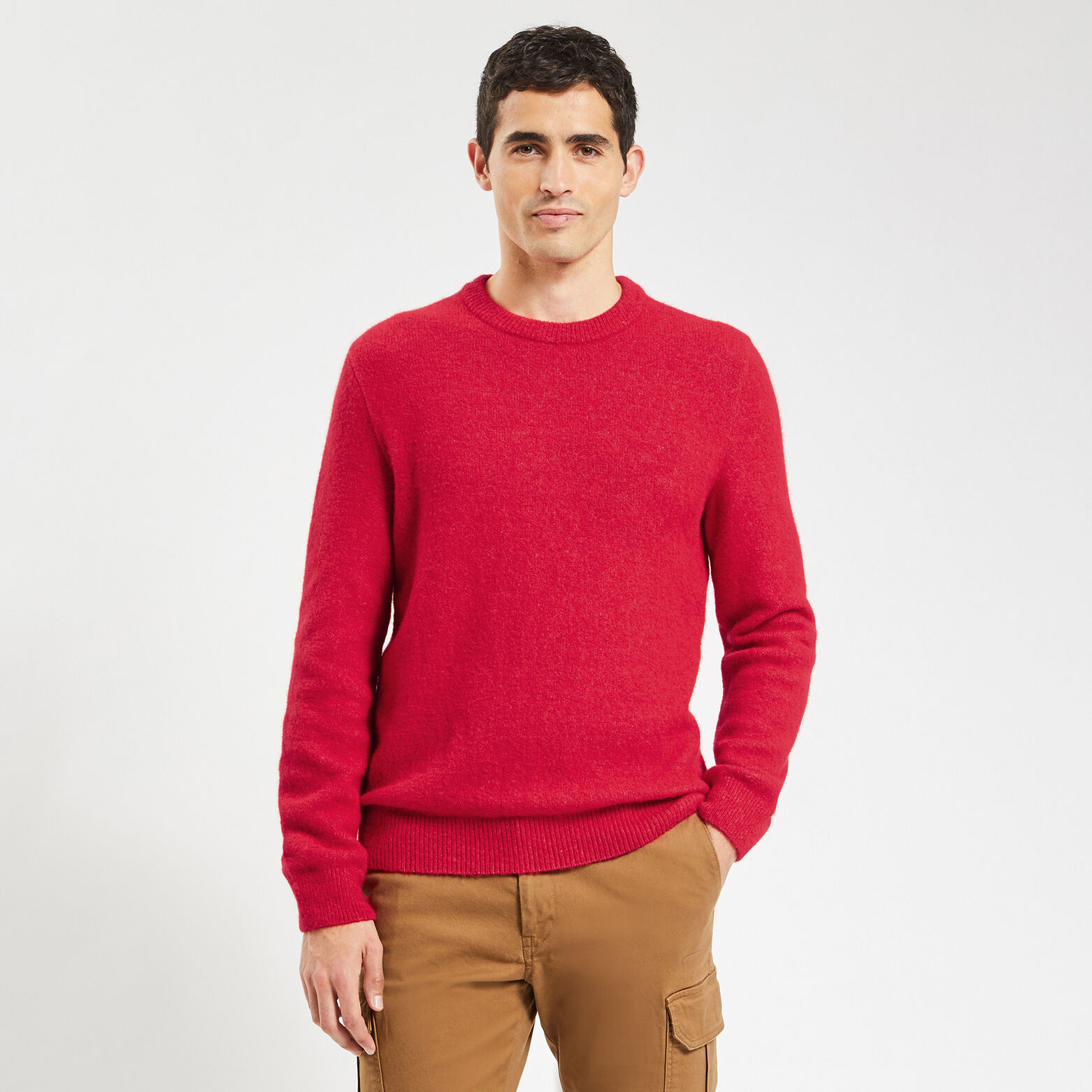 Pull col rond épais Rouge