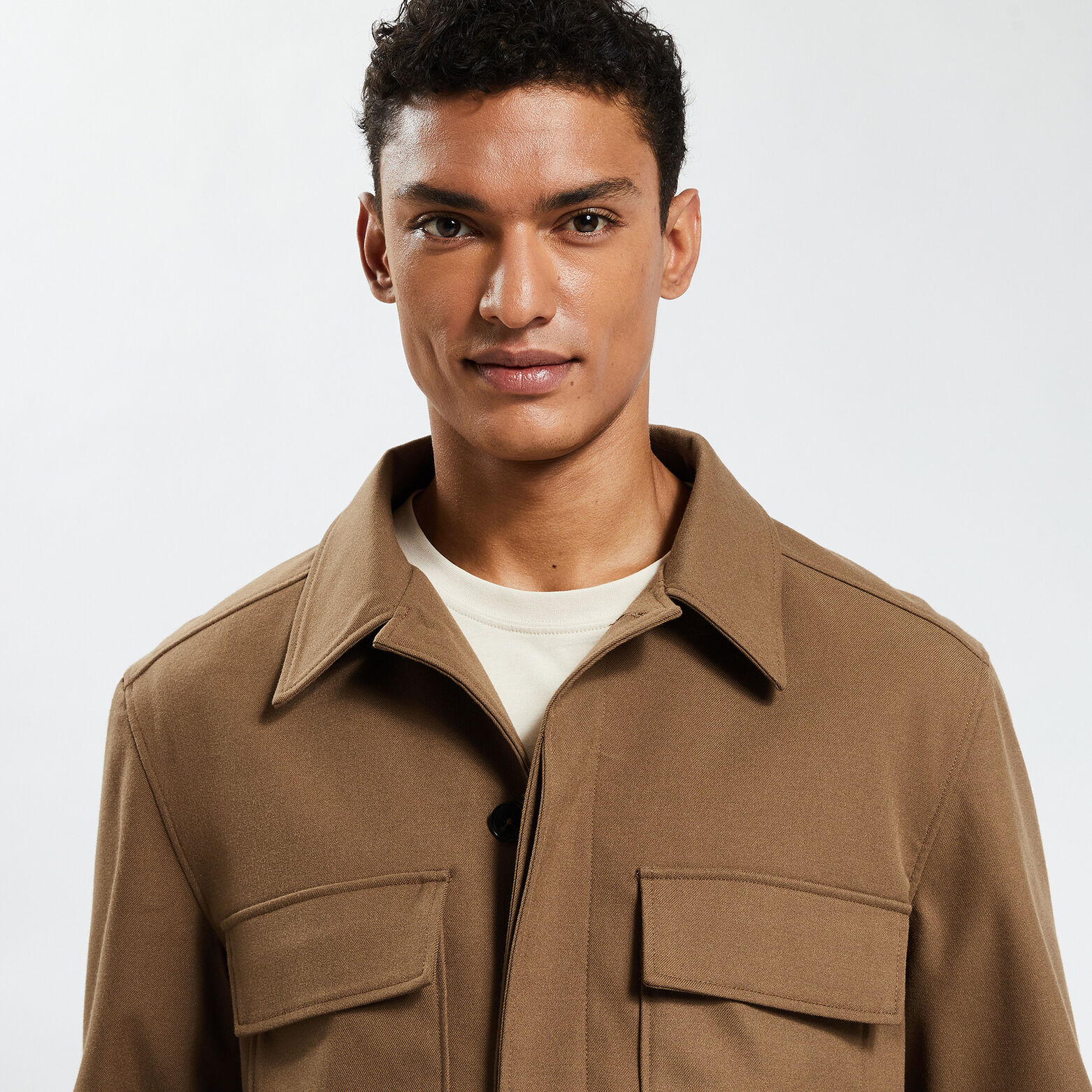 Surchemise regular unie polyester recyclé Camel