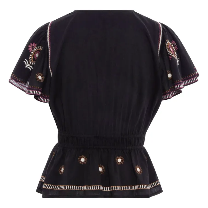 Alma Deia Top Brodée en Coton Bio | Noir