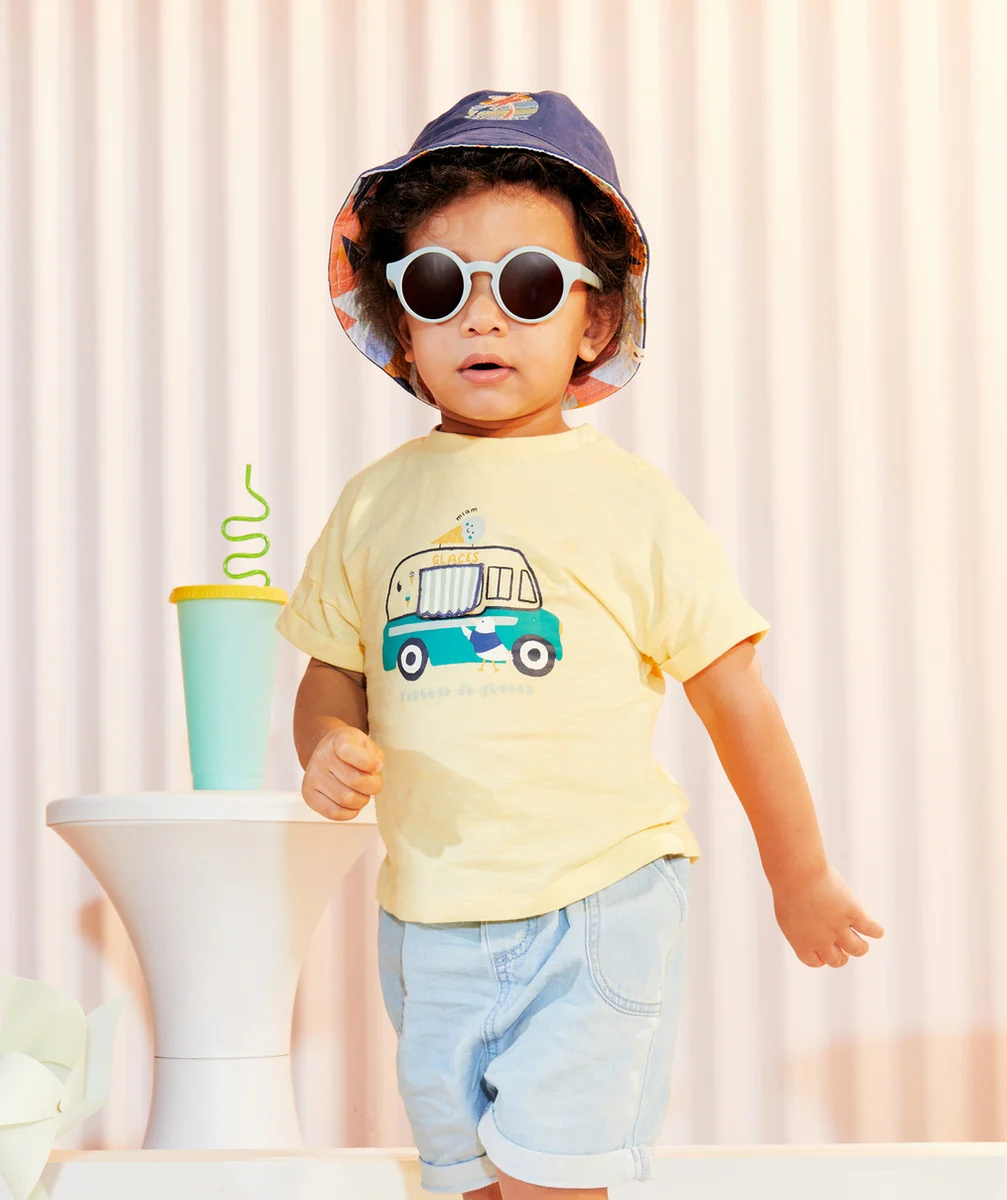 T-SHIRT BÉBÉ GARÇON JAUNE EN COTON BIOLOGIQUE AVEC VOITURE
