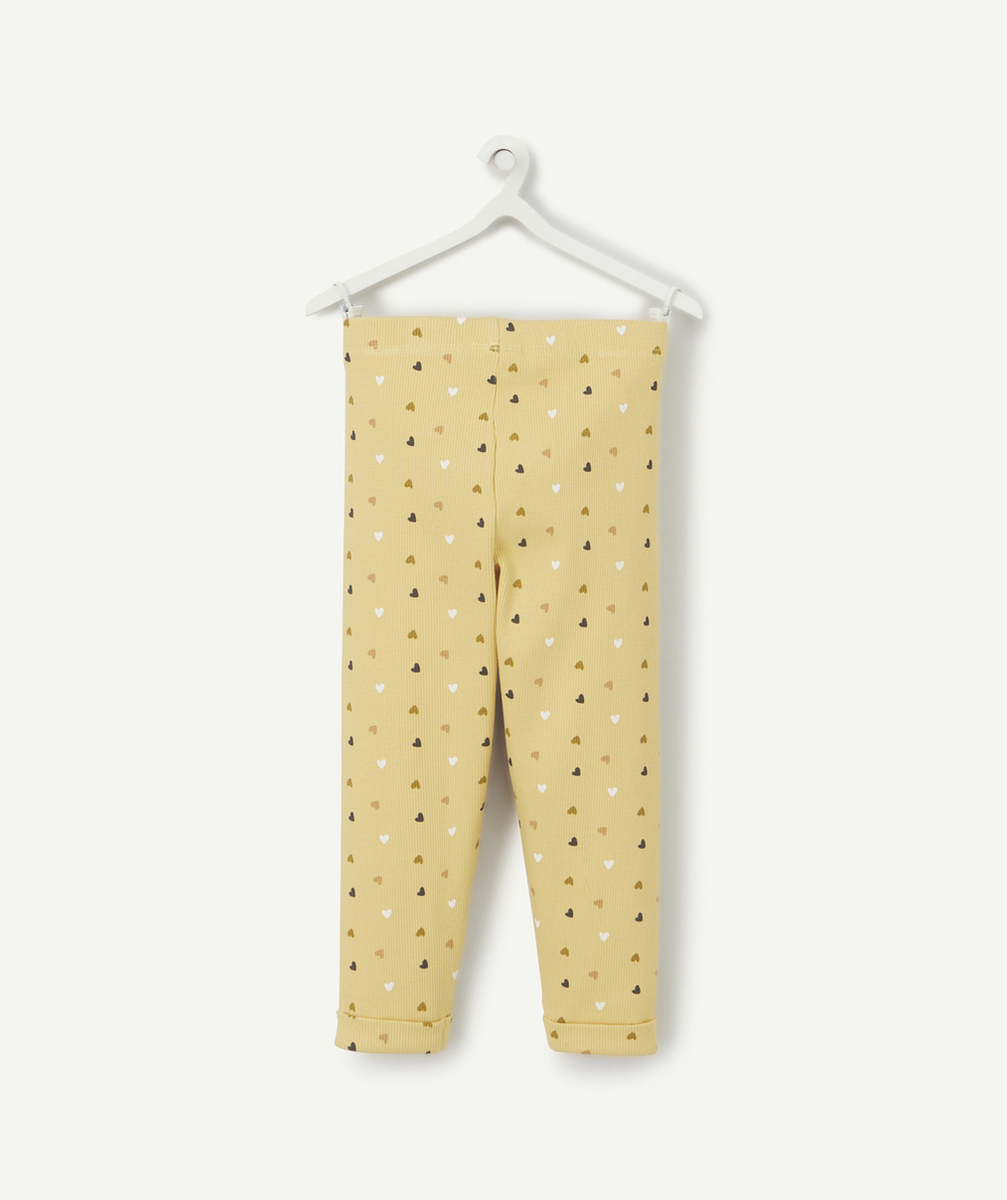 LEGGING CÔTELÉ FILLE EN COTON BIO JAUNE IMPRIMÉ COEURS