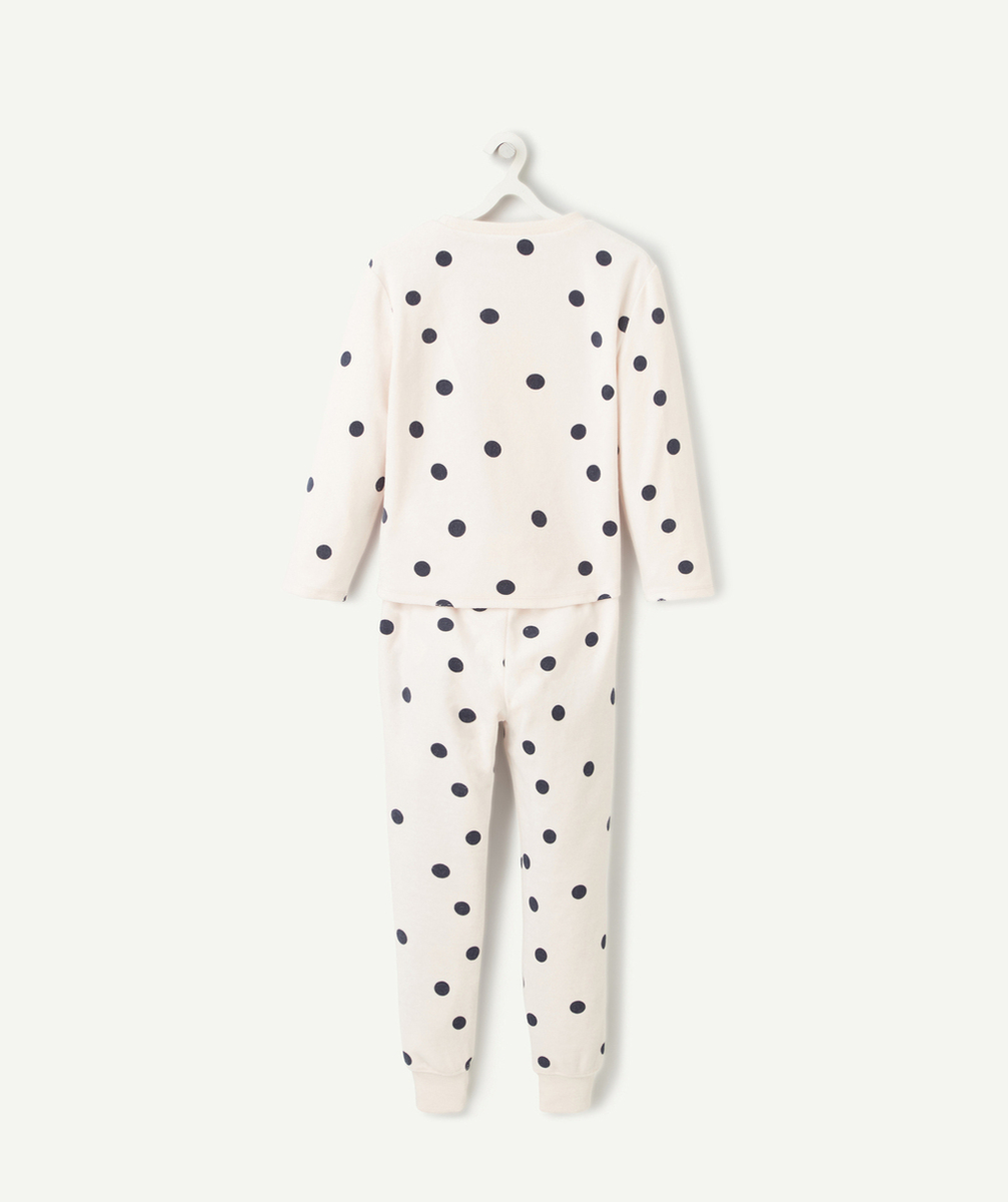 PYJAMA VELOURS FILLE EN FIBRES RECYCLÉES ROSE PÂLE À POIS