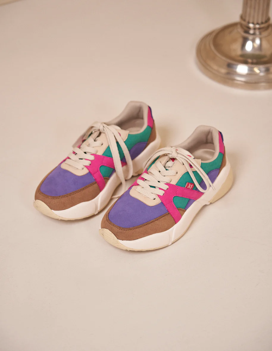 Baskets basses Lison - Suède vegan taupe violet fuchsia