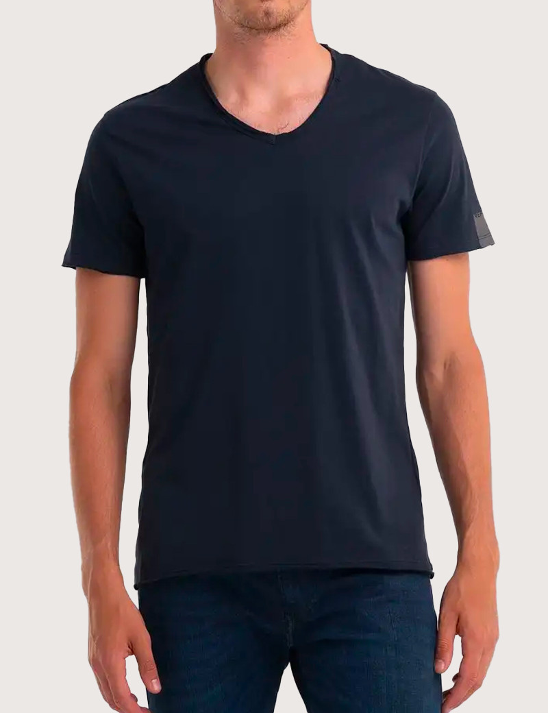 REPLAY T-SHIRT HOMME COL V EN COTON BLEU MARINE