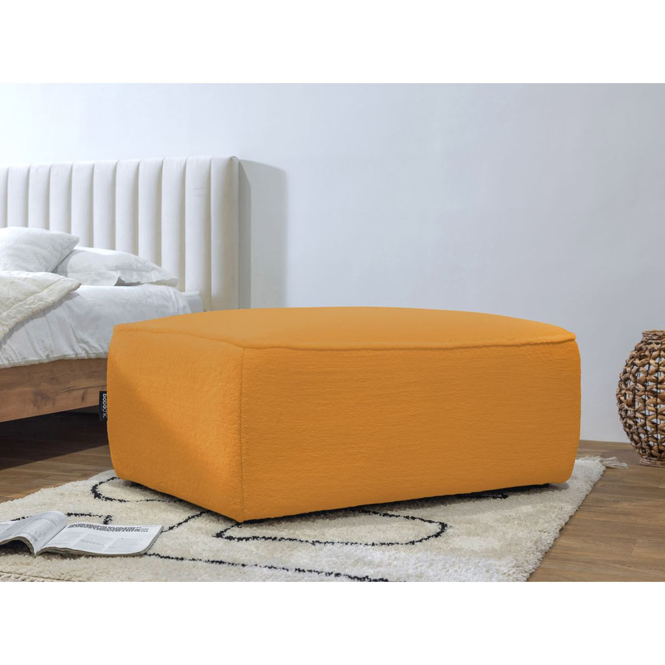 Bobochic Pouf rectangulaire angora jaune - 100x70x44 cm