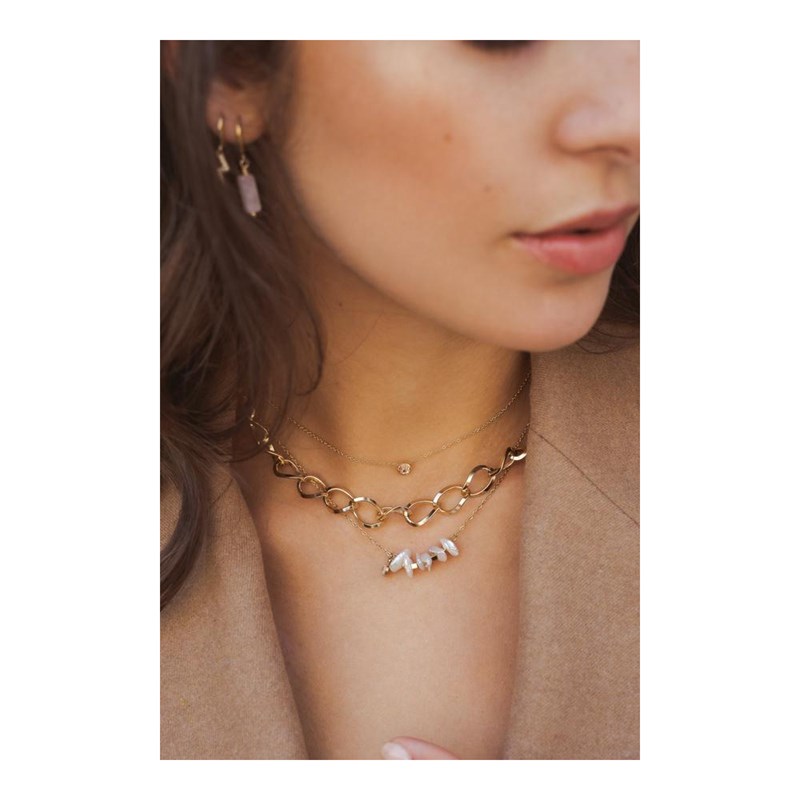 Collier en acier doré chaîne grosse maille, chaînette réglable avec pierre Crystal Swarovski