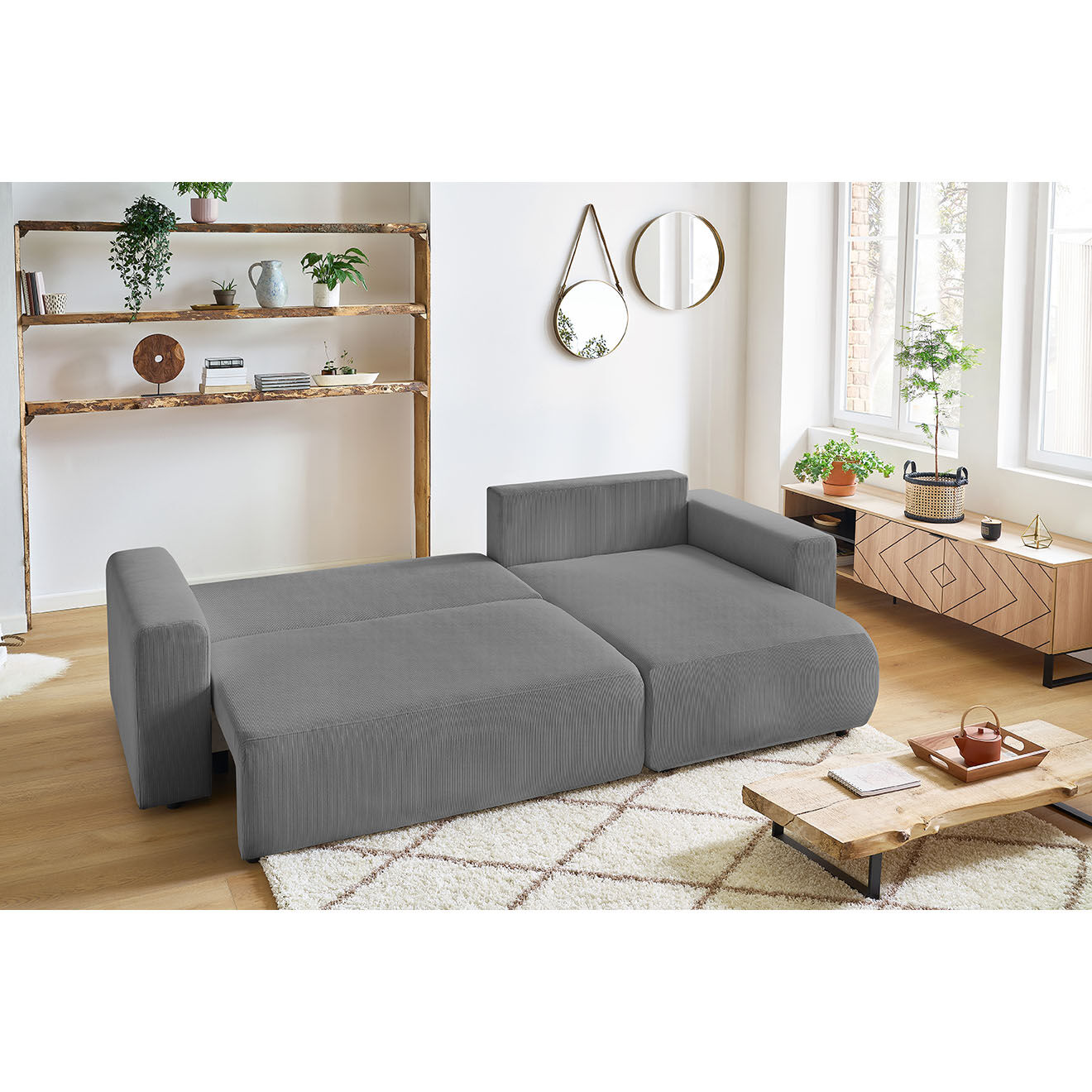 Bobochic Canapé d'angle convertible reversible velours côtelé Envy gris foncé - 282x153x95 cm