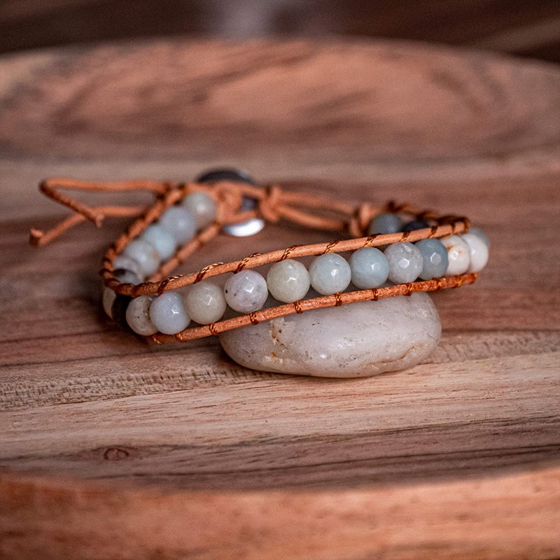Bracelet Facelia en pierres naturelles Amazonite et cuir véritable