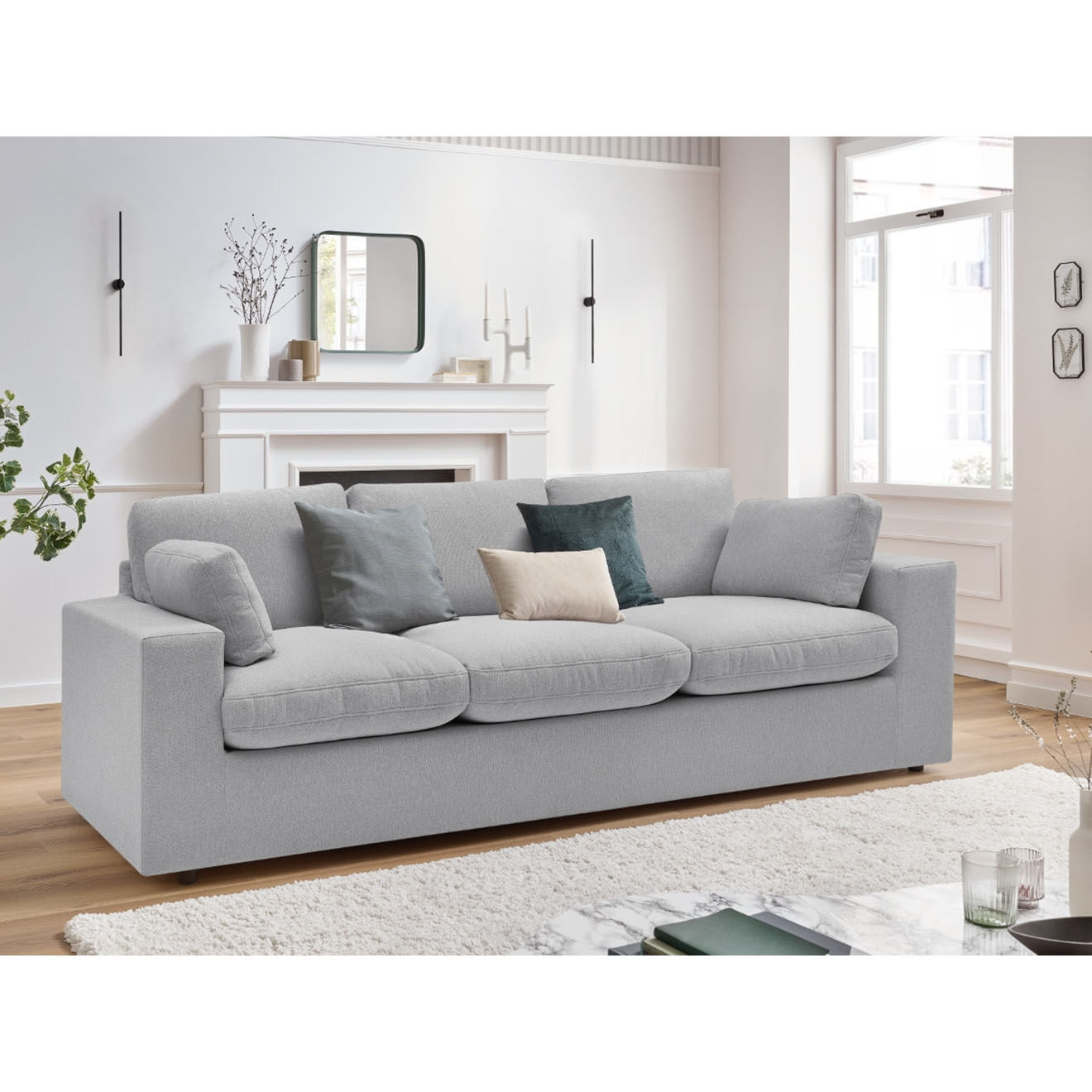Bobochic Canapé compact belair gris clair - 220x93x80 cm