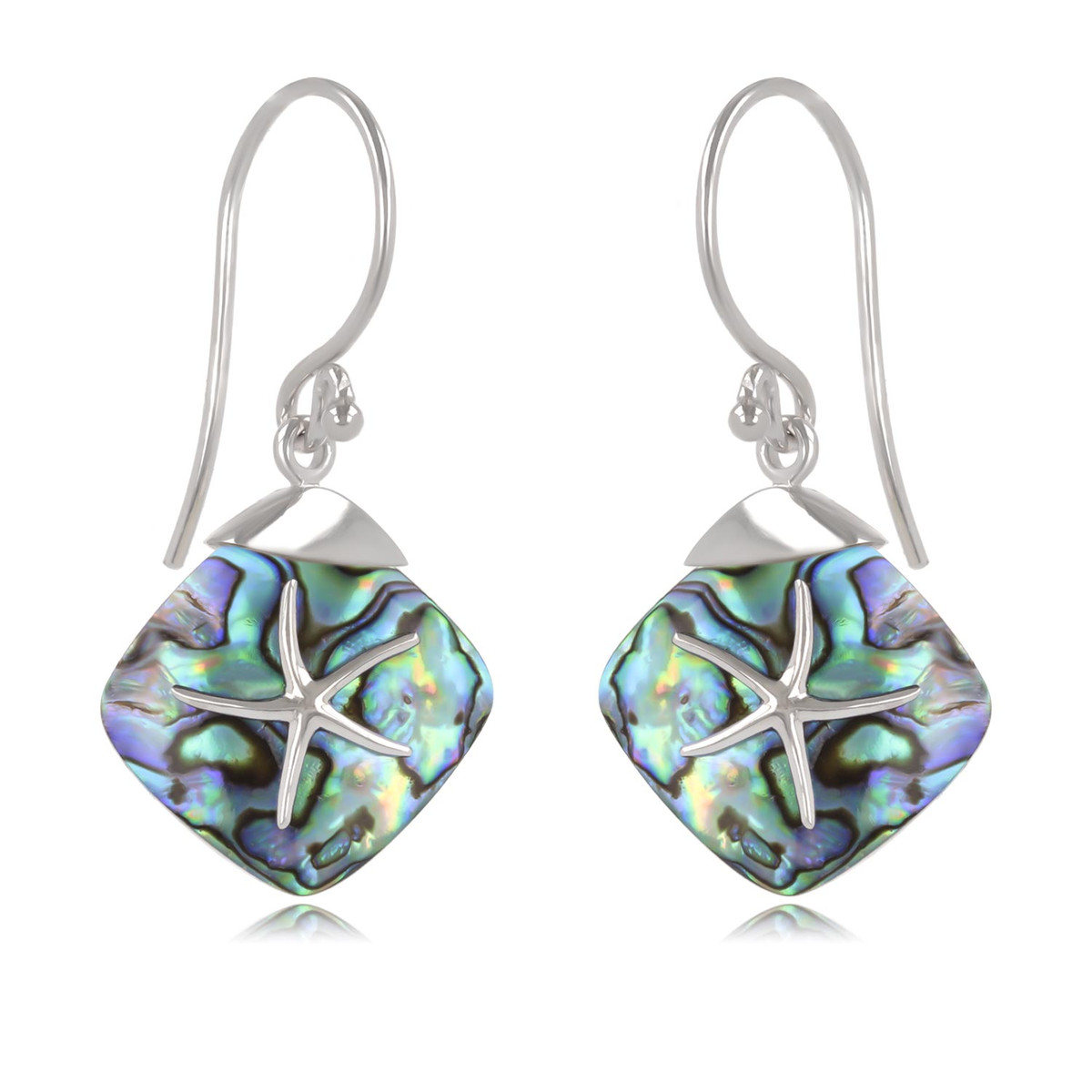 Boucles d'oreilles Etoile de Mer Nacre Abalone sertie Argent 925 rhodié