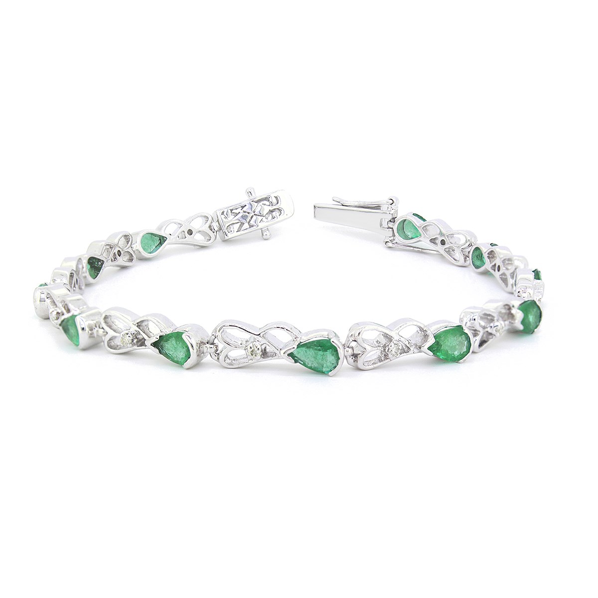 Bracelet Emeraude Poire, Diamants & Argent 925