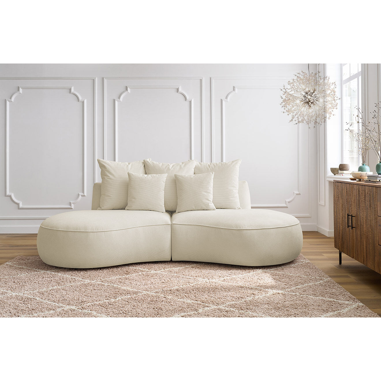 Bobochic Canapé droit fixe 3 places saint-germain tissu texturé beige - 260x145x92 cm