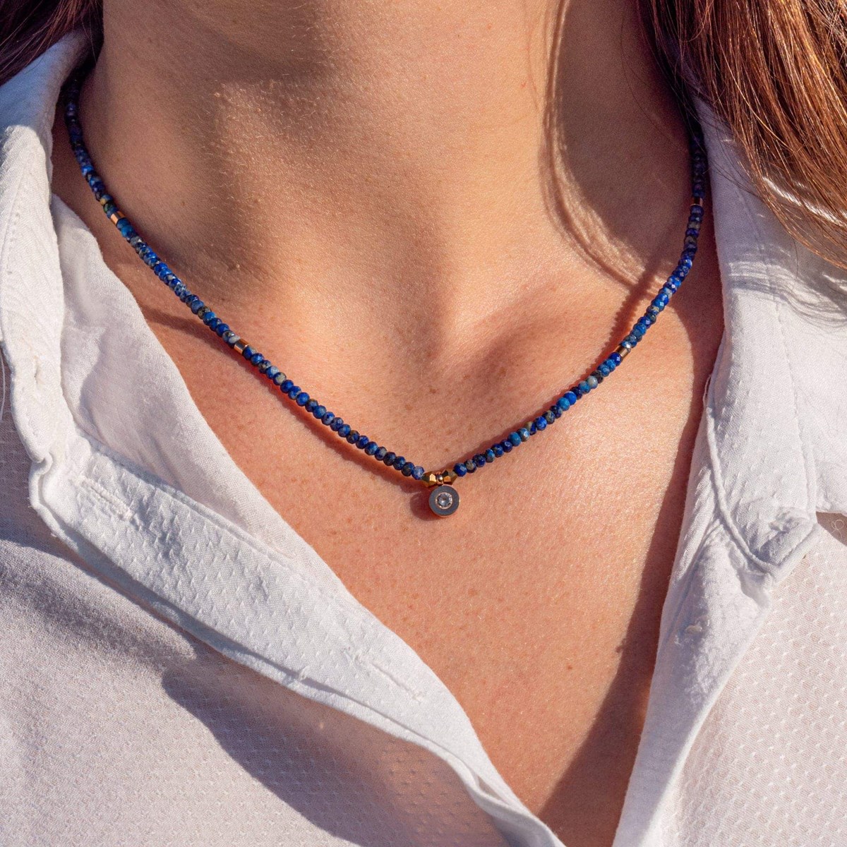 Collier, bracelet et boucles d'oreilles Lumia en pierres Lapis-lazuli