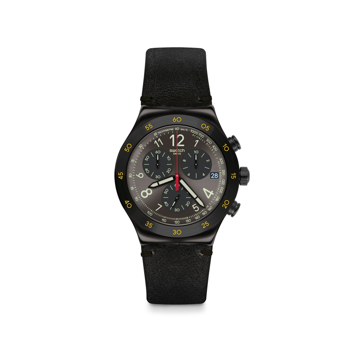Montre Swatch homme acier noir cuir noir