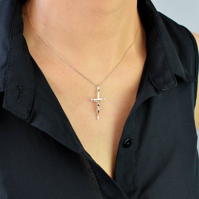 Collier croix crucifix Jésus Christ Plaqué OR 750 3 microns