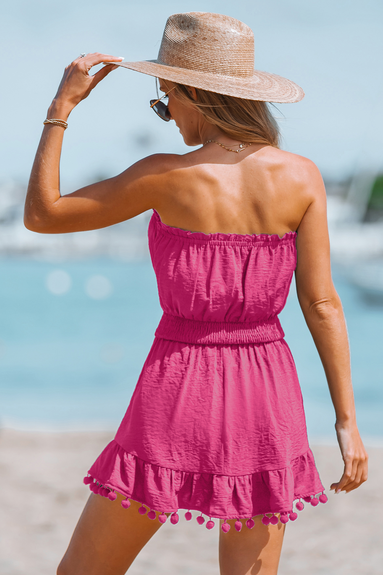 Robe cover up tube avec ourlet à pompons rose