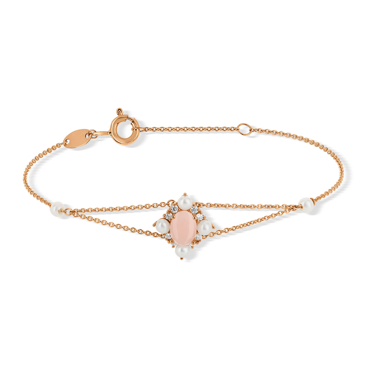 Bracelet or 375 rose opale zirconia et perle