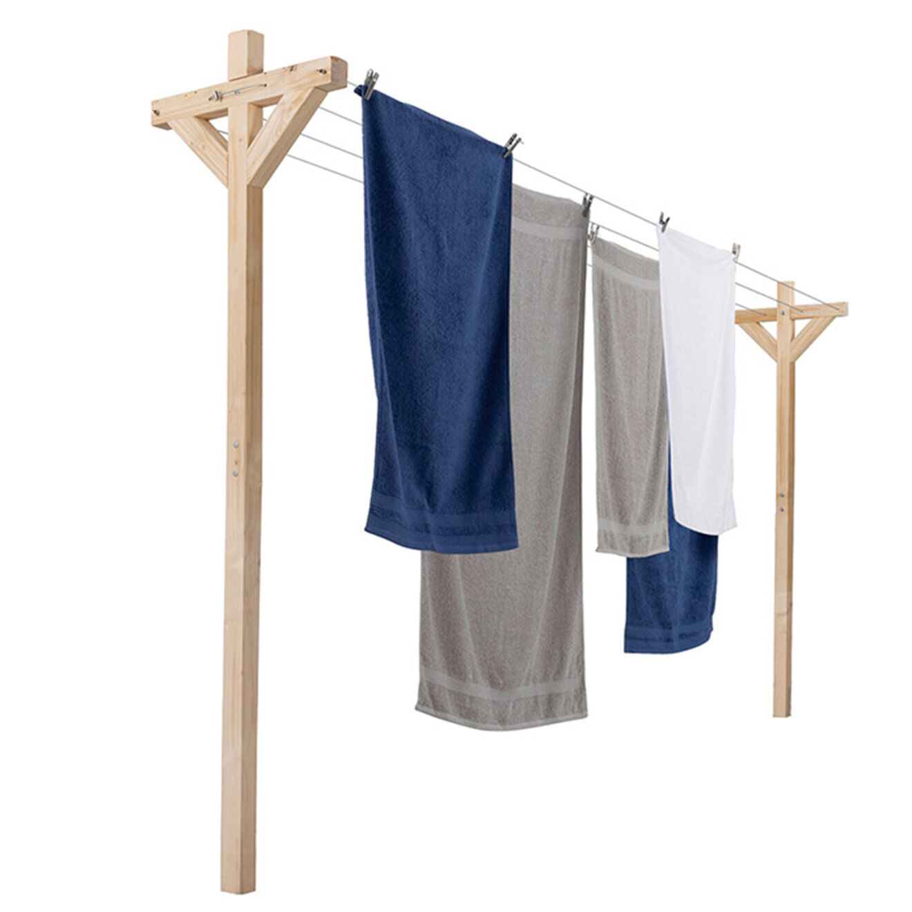 Idomya Etendoir à Linge en Bois - 300/340x60x180/205 cm