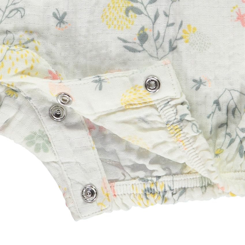 Combishort en coton tubique imprimé floral pour bébé fille - Ecru