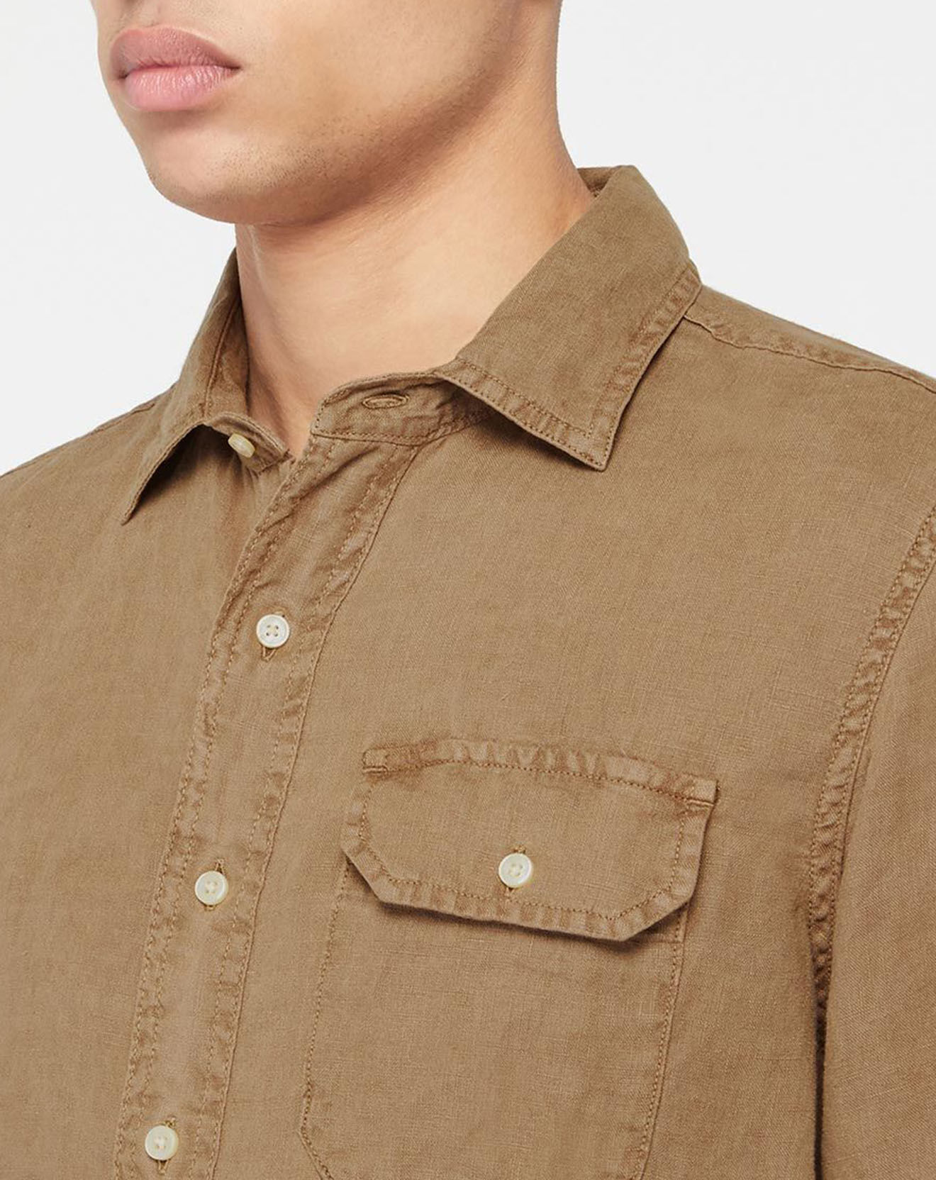 Replay Chemise 100% Lin manches longues marron