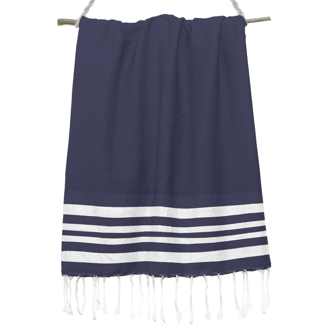 Febronie Fouta Nid d'abeille Hamptons Lurex bleu/argenté - 100x200 cm