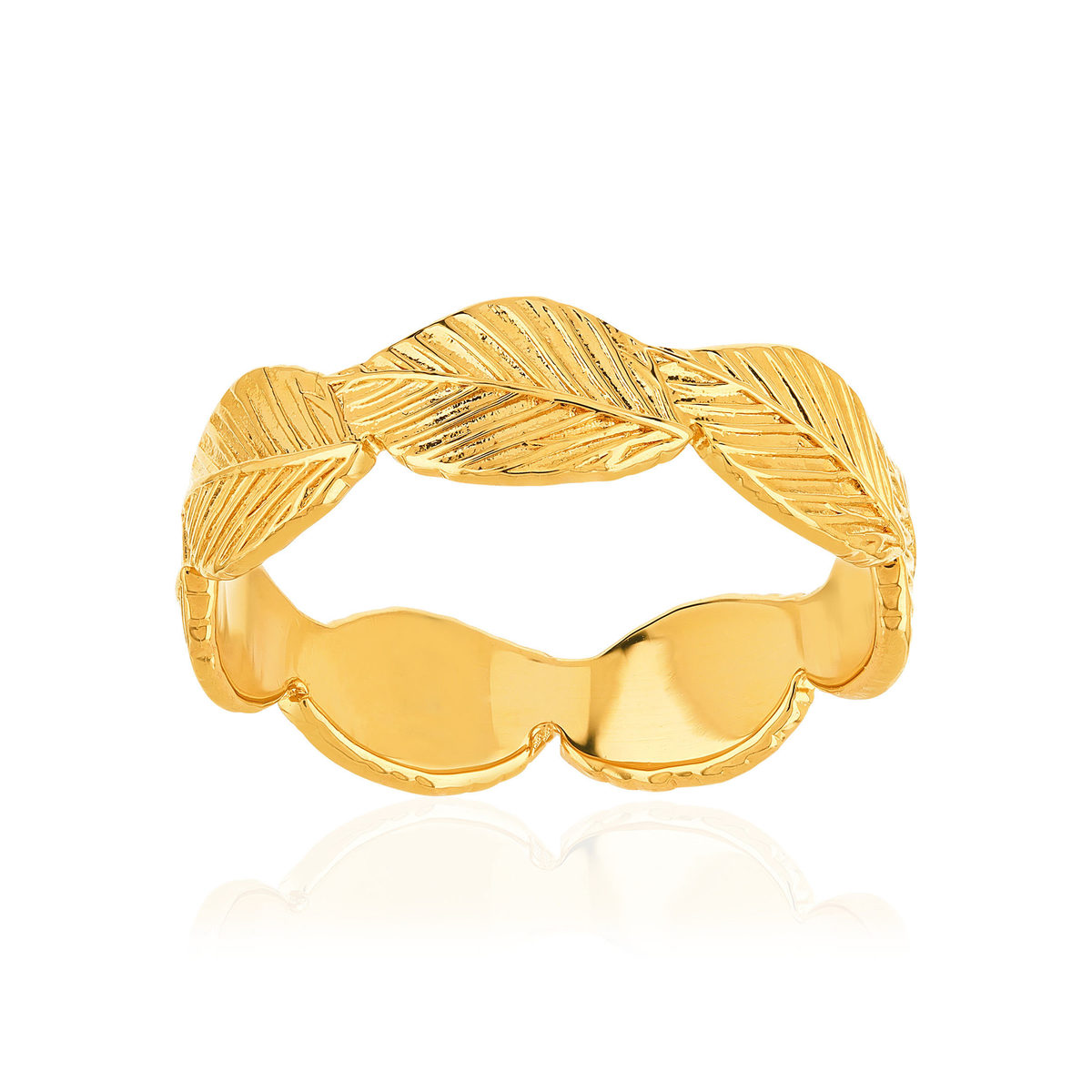 Bague plaqué or jaune, motif feuille.