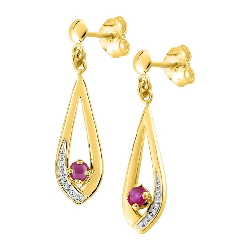 Boucles d'oreilles femme pendantes - Rubis - Or 18 Carats
