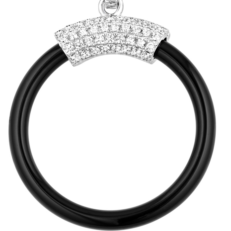 Pendentif Cercle Céramique Noire, Argent 925 orné de Cristal Swarovski Zirconia Blanc