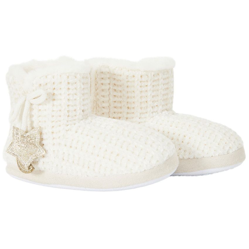 Chaussons bottes en tricot avec décos glitter pour fille - Blanc