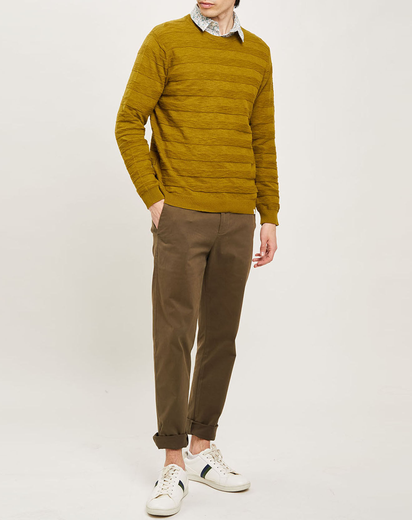Harris Wilson Pull Orio rayures texturées olive