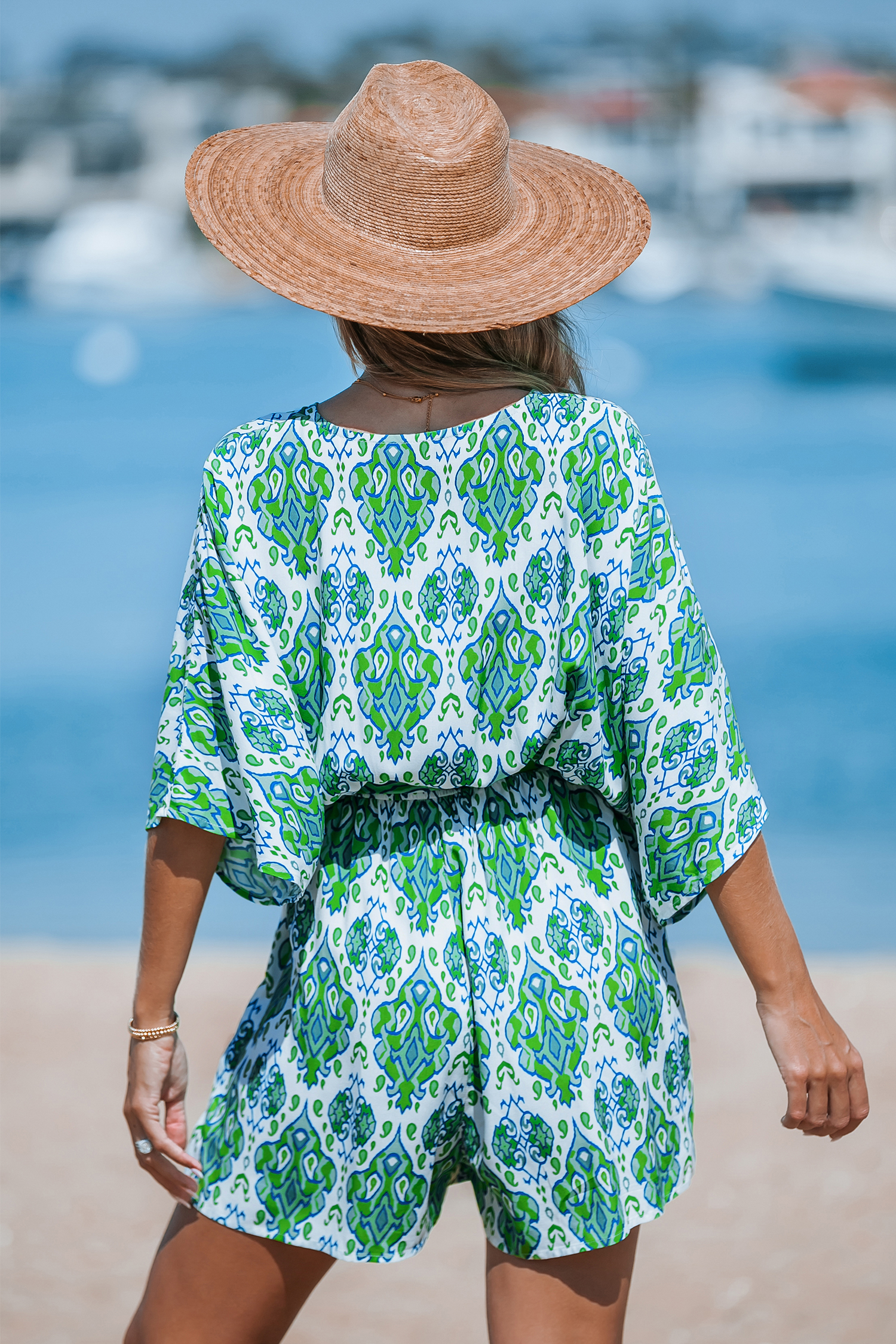 Combishort à jambes larges boho vert