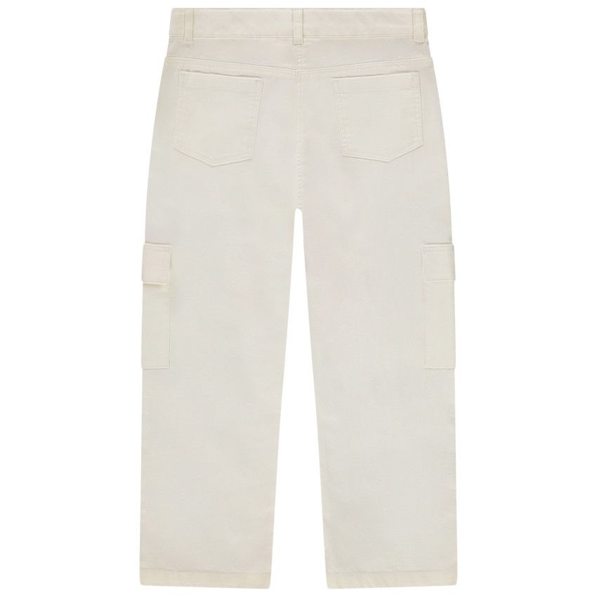 Pantalon droit cargo à poches pour fille - Ecru