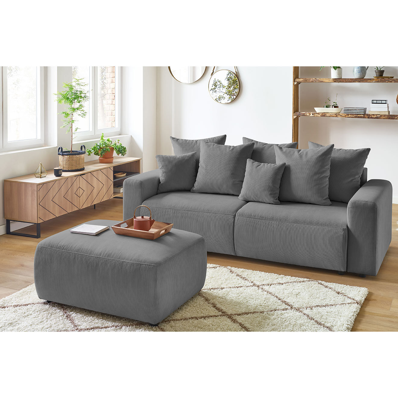 Bobochic Pouf en Velours côtelé Envy gris foncé - 100x70x44 cm