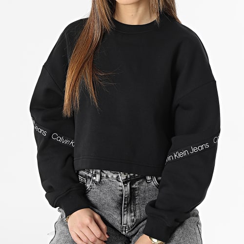 Sweat Crewneck Crop A Bandes Femme 0693 Noir