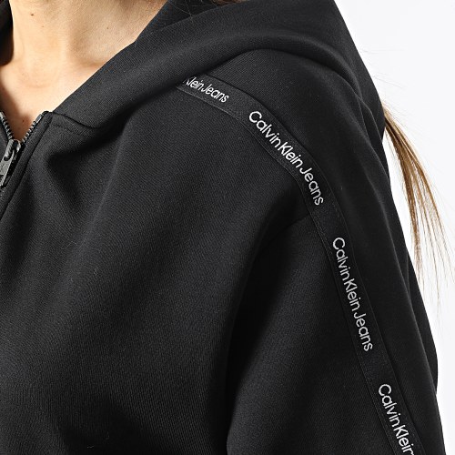 Sweat Zippé Capuche Crop Femme A Bandes 0425 Noir
