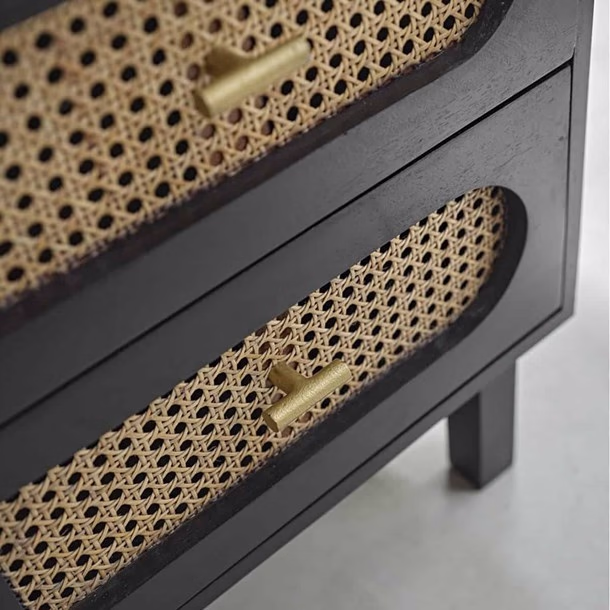 Table de chevet en manguier et cannage