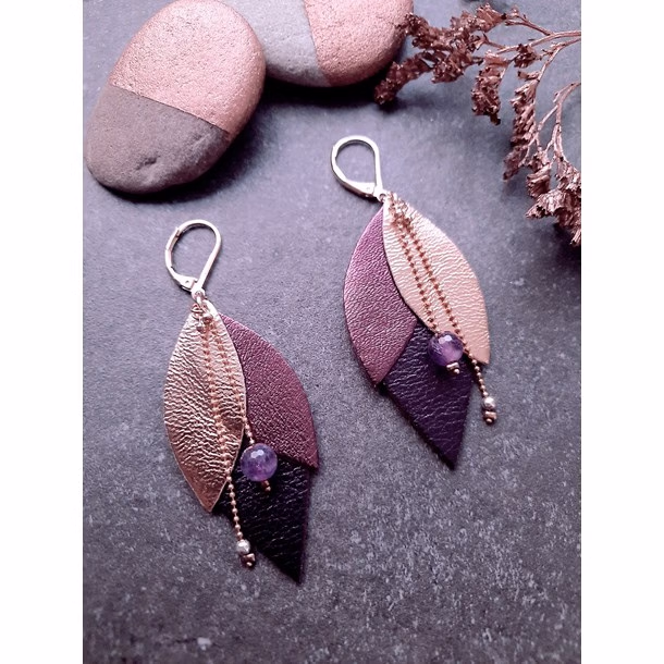 Boucles pendantes tulipe cassis