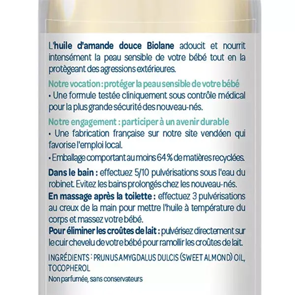 Biolane - Huile d'Amande Douce - Bébé - Hydrate & protège - 75ml