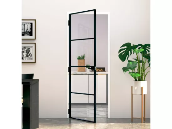 Porte d'intérieur Noir 76x201,5 cm Trempé verre aluminium fin