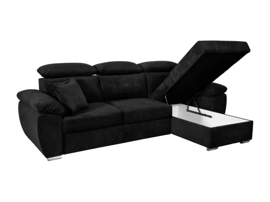 Canapé d'angle Komo Reversible et Convertible avec coffre et têtières réglables en tissu - Noir - L265 x P166 x H91cm - Loungitude