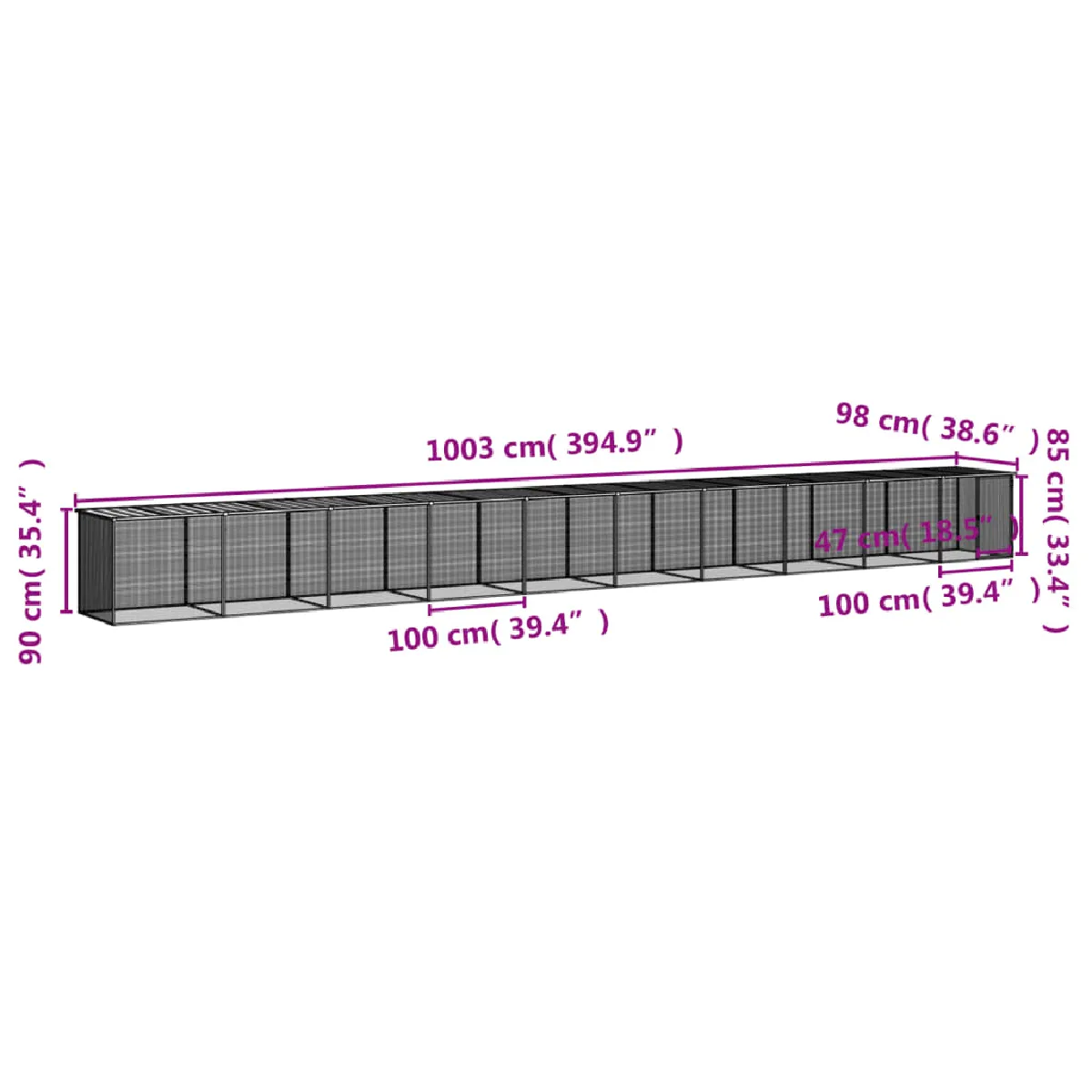 vidaXL Poulailler toit anthracite 1003x98x90 cm